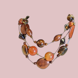 Chicos Bead Necklace Amber brown gold color beads, 9", 4" ext. Boho Vintage